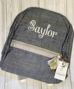 small seersucker monogrammed backpack - gray chambray