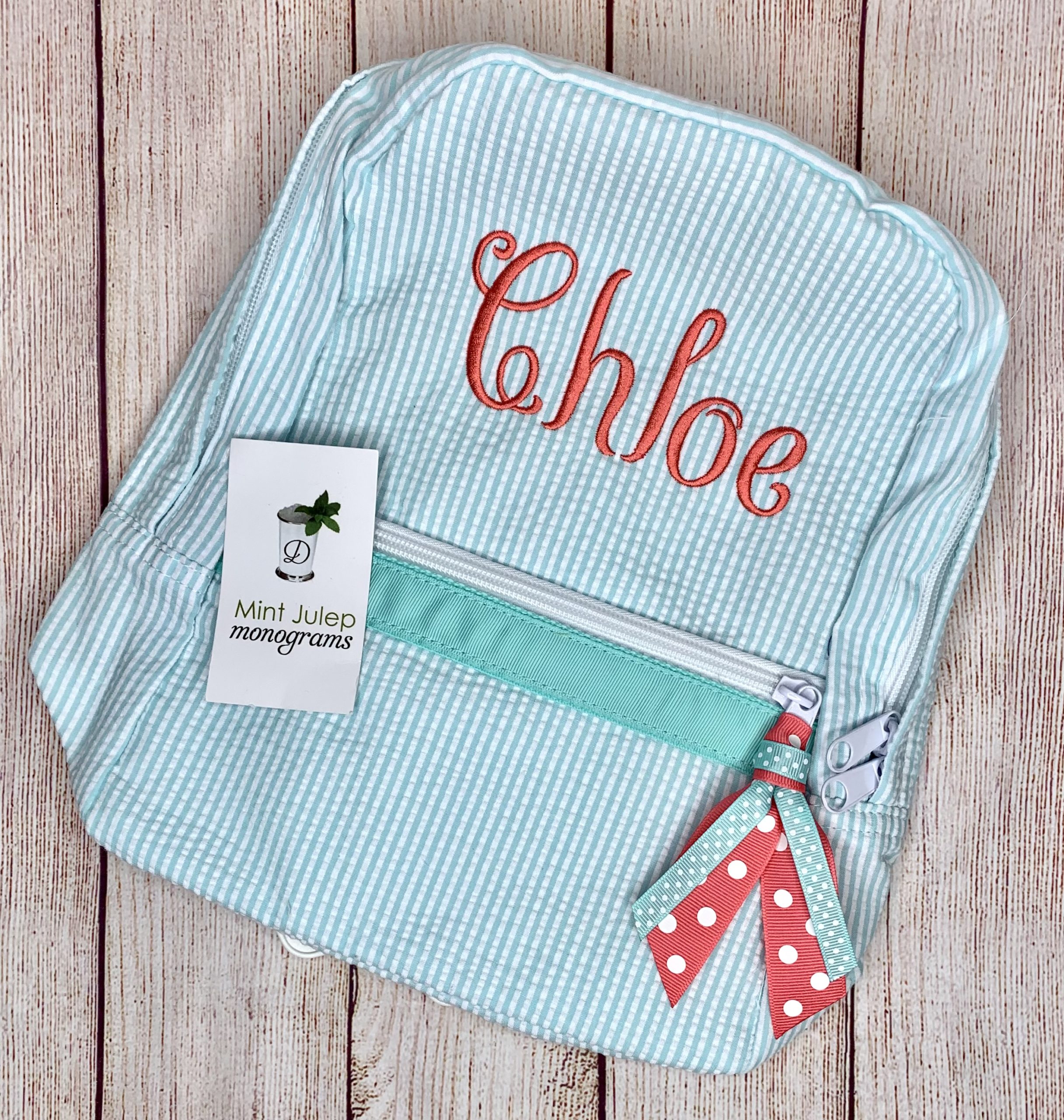 Small Seersucker Backpack with Monogram- Personalized Baby Cuteness!