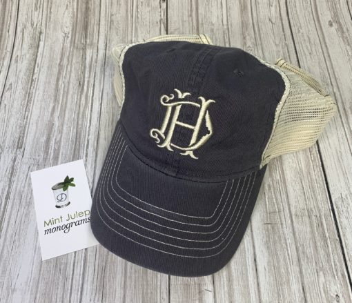 monogrammed hat with custom font