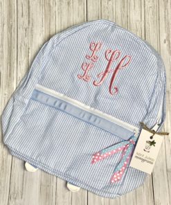 baby blue seersucker backpack