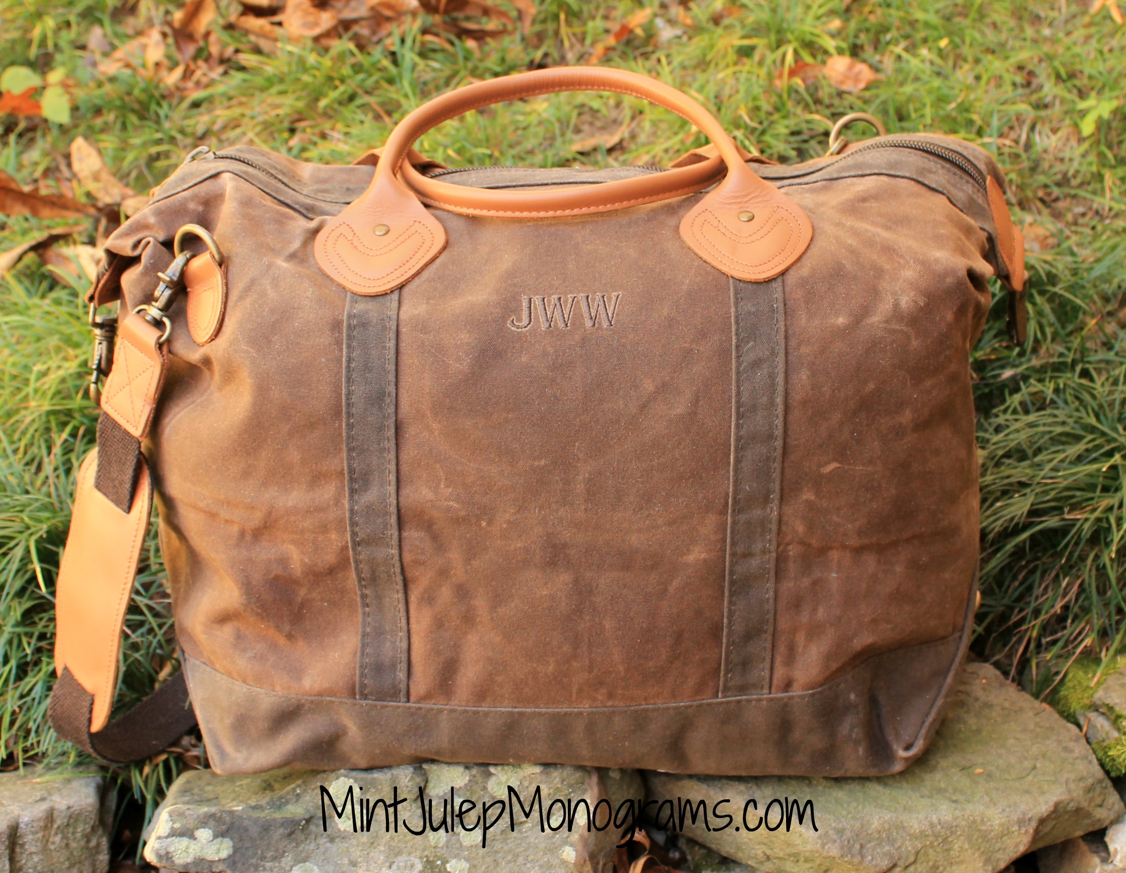 Personalized Waxed Canvas Duffle Bag Monogrammed Weekend Bag 