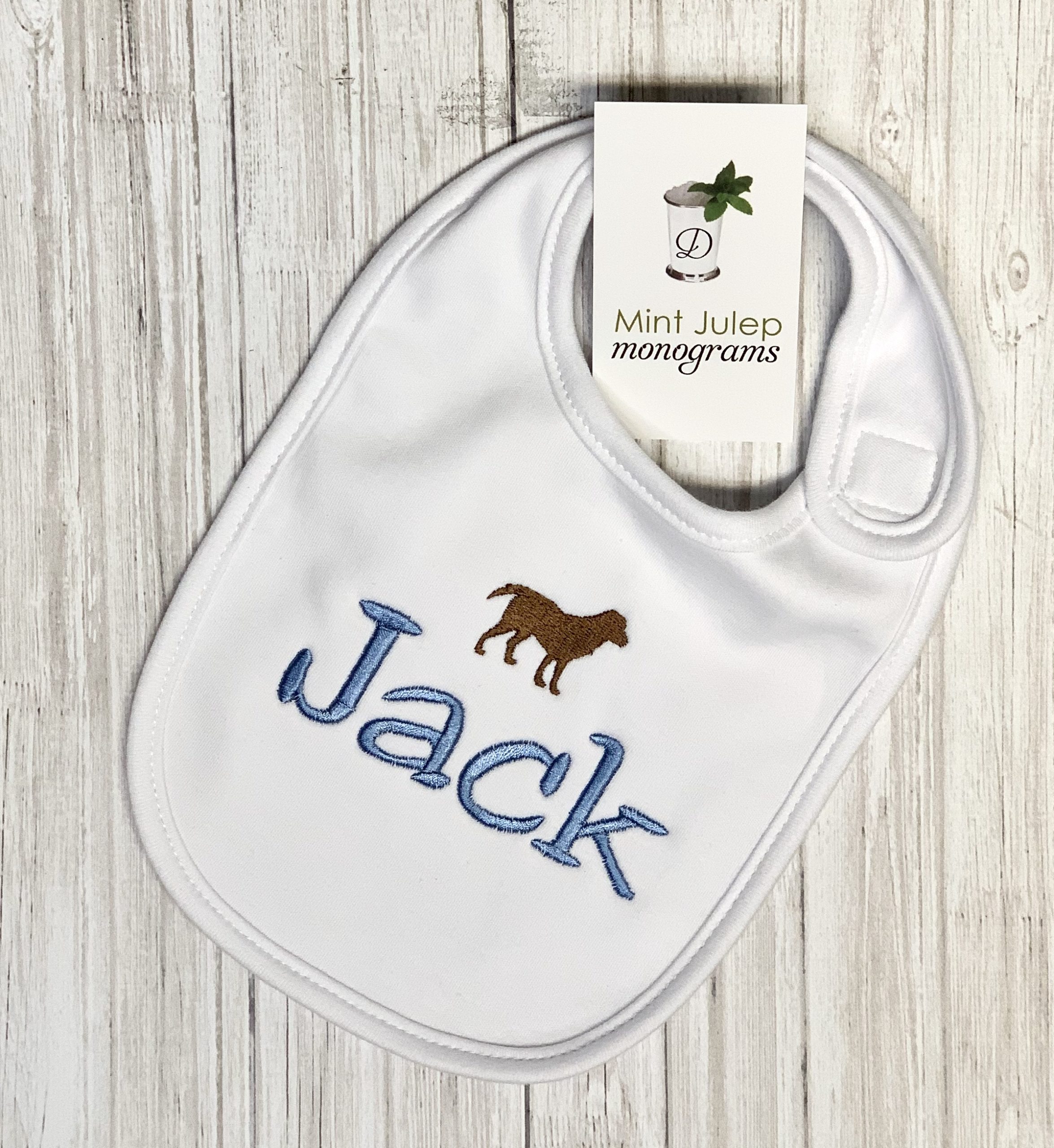 Baby Boy Bib & Burp Set - Blue Embroidered Dots main image 0