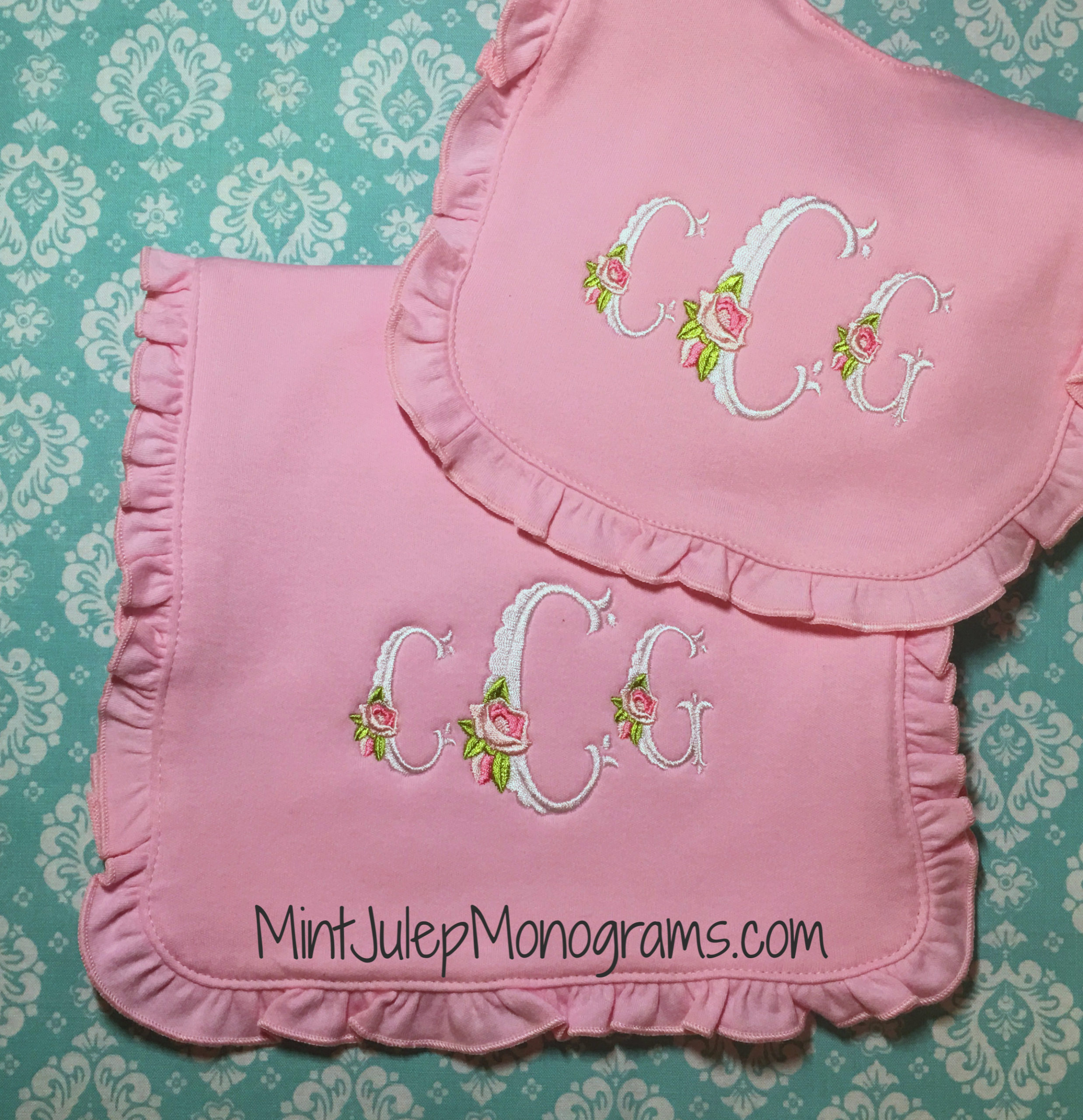 Monogrammed Burp Cloth and Bib Set The perfect baby gift!