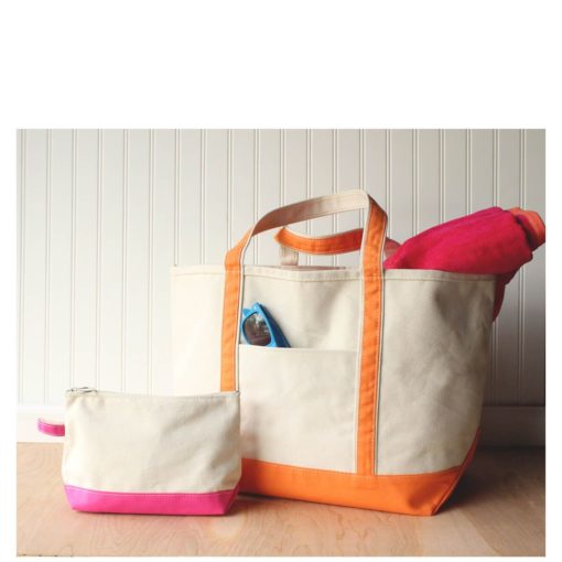 large boat tote and canvas cosmetic bag