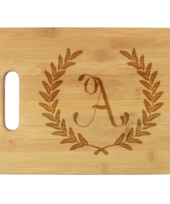 wheat leaf engraved cutting board with initial
