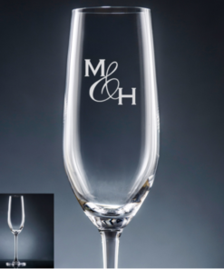 champagne flute engraved with bride and groom's initials