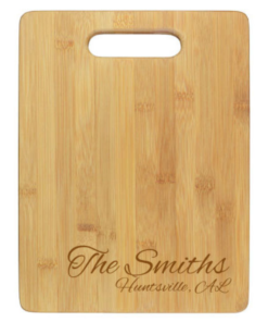 cutting board engraved with name and line of text