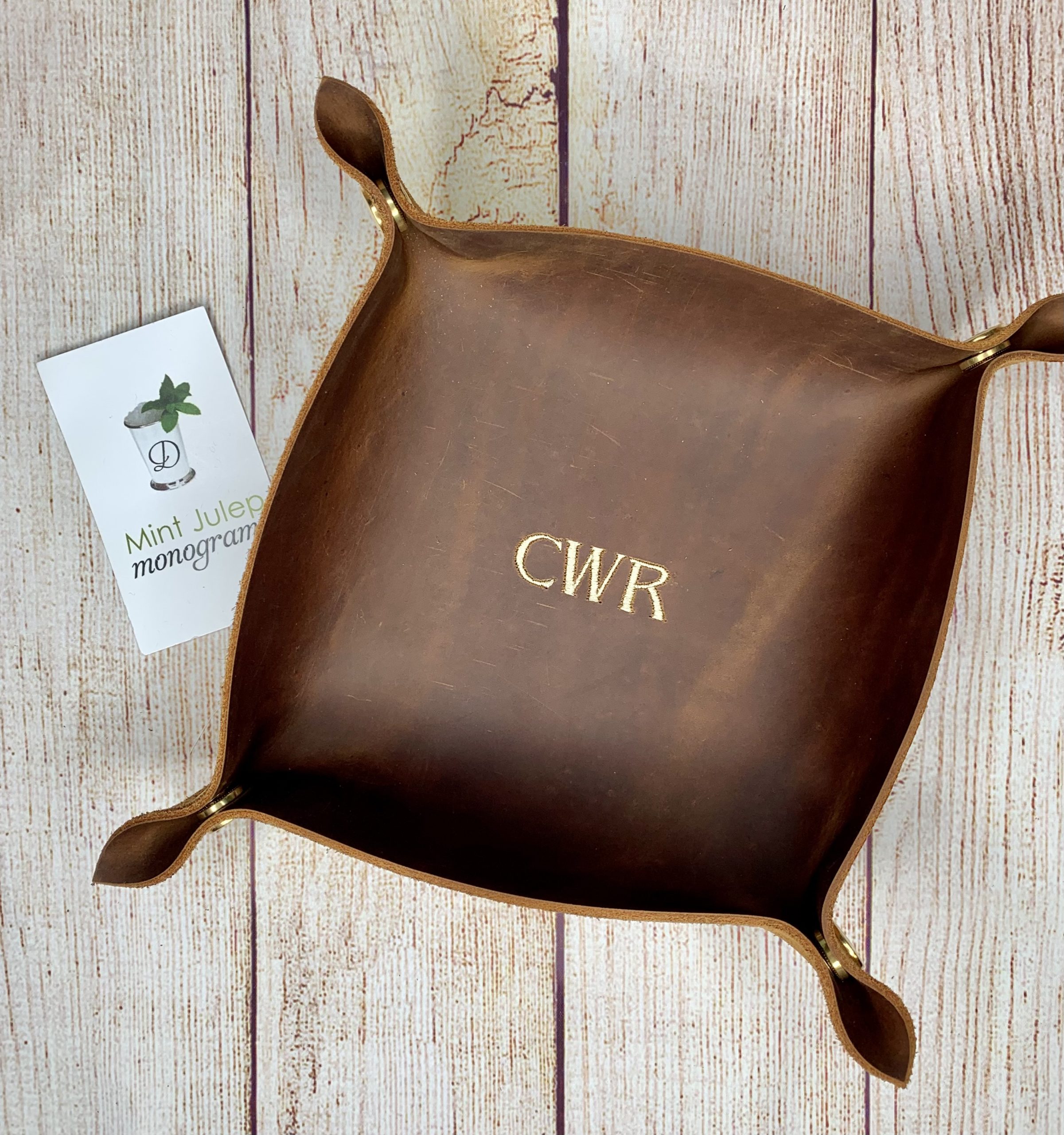 Monogrammed Leather Valet Tray Perfect, Brown Leather Valet Tray