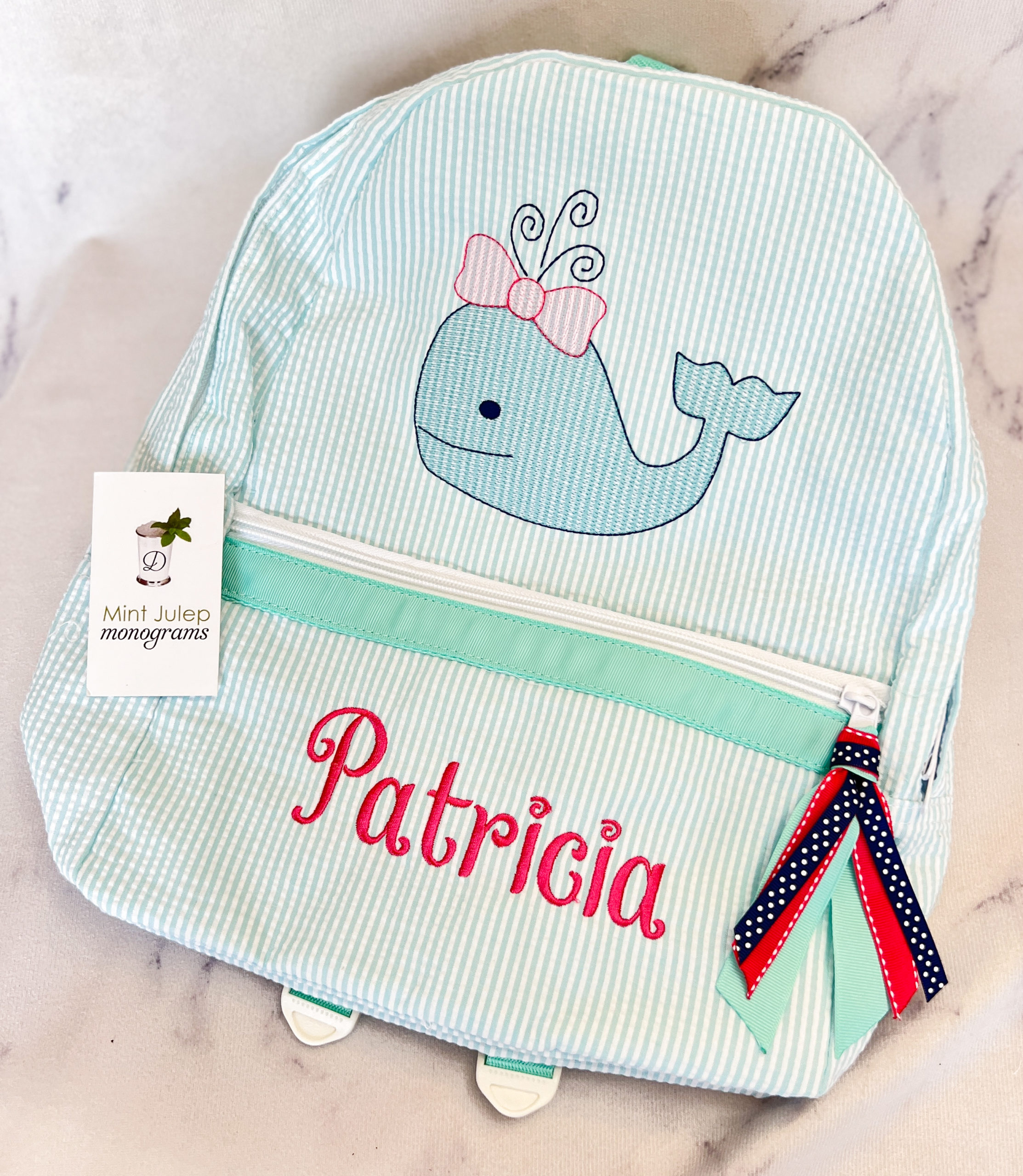 Mint shop seersucker backpack