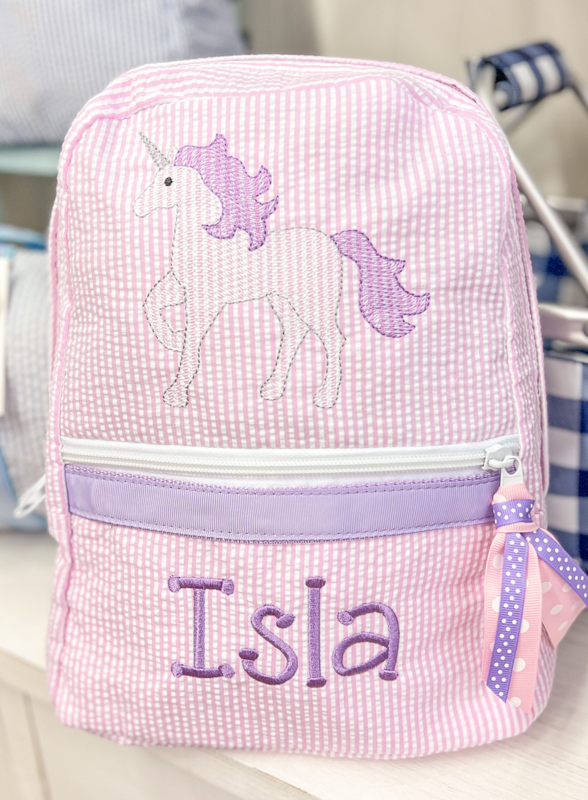 Small Seersucker Backpack with Monogram- Personalized Baby Cuteness!